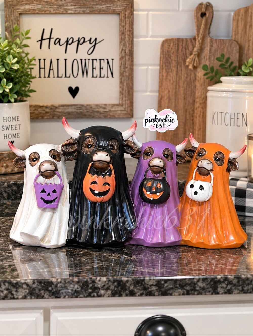 Westhighland Cows Trick or Treating Ghosts Halloween County Collectible Decor